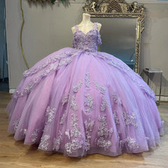 Misshow Lilac Off-Shoulder Ball Gown Tiered Tulle Ruffles with Lace Applique & Beaded Details for Quinceanera Sweet 16 or Princess-Themed Parties