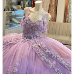 Misshow Lilac Off-Shoulder Ball Gown Tiered Tulle Ruffles with Lace Applique & Beaded Details for Quinceanera Sweet 16 or Princess-Themed Parties
