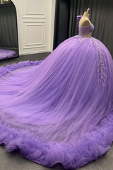Misshow Lilac One-Shoulder Ball Gown with Beaded Sequins & Ruffled Tulle Perfect for Quinceanera Sweet 16 & Evening Galas