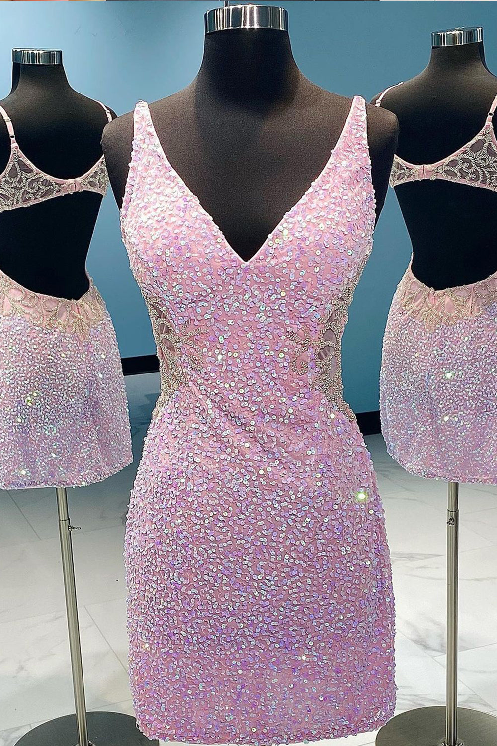 Misshow Lilac Sequins Homecoming Dress/Mini Dress with Open Back