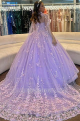 Misshow Lilac Tulle Quinceanera Dress Strapless Ball Gown with Floral Appliques & Detachable Shawl for Sweet 16 Birthday & Evening Events