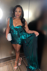 Misshow Metallic Emerald Green One Shoulder Tight Short Homecoming Dress/Mini Dress