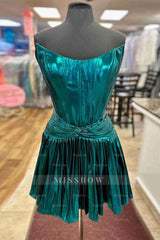 Misshow Metallic Golden Corset Strapless A Line Short Homecoming Dress/Mini Dress
