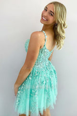 Misshow Mint Backless Short Homecoming Dress/Mini Dress with Appliques