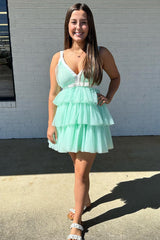 Misshow Mint Green A-Line Tiered Tulle Short Homecoming Dress/Mini Dress