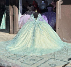 Misshow Mint Green Ball Gown Sweetheart Neckline Lace Appliques & Beaded Tulle Quinceanera Dress for Prom & Sweet 16