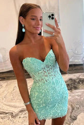 Mint sweetheart lace bodycon homecoming dress