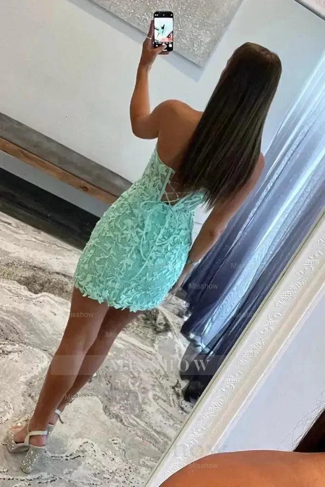 Misshow Mint Lace Sweetheart Tight Short Homecoming Dress/Mini Dress