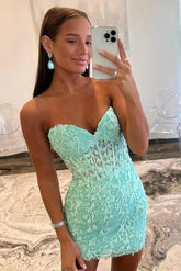 Misshow Mint Lace Sweetheart Tight Short Homecoming Dress/Mini Dress