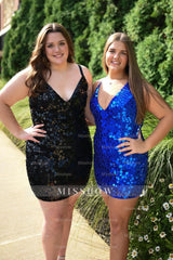 Misshow Mirror Golden Spaghetti Straps Tight Short Homecoming Dress/Mini Dress