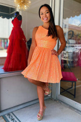 Misshow Navy Sequins One Shoulder A-Line Short Homecoming Dress/Mini Dress