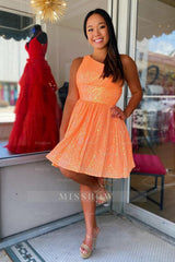 Misshow Navy Sequins One Shoulder A-Line Short Homecoming Dress/Mini Dress