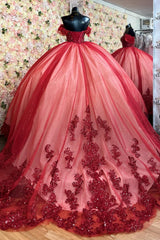 Misshow Off-Shoulder Ball Gown Beaded Sequins Pleated Tulle & Lace-Up Corset for Quinceanera Sweet 16 and Birthday Galas