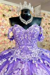 Misshow Off-Shoulder Ball Gown Sparkling Purple Sequins & Lace-Up Tulle Quinceanera Dress for Sweet 16 & Birthday Parties