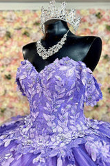 Misshow Off-Shoulder Ball Gown Sparkling Purple Sequins & Lace-Up Tulle Quinceanera Dress for Sweet 16 & Birthday Parties