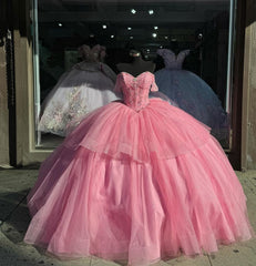 Misshow Off-Shoulder Ball Gown Sweetheart Corset with Beaded Tulle Skirt for Quinceanera & Formal Events