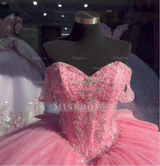 Misshow Off-Shoulder Ball Gown Sweetheart Corset with Beaded Tulle Skirt for Quinceanera & Formal Events