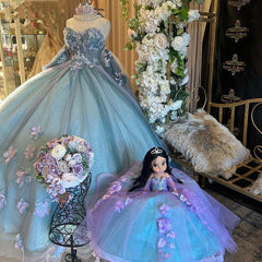 Misshow Off-Shoulder Ball Gown Sweetheart Neck Quinceanera Dress with 3D Floral Appliques & Sparkling Beaded Tulle for Sweet 16 & Princess Parties