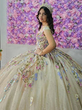 Misshow Off-Shoulder Ball Gown with 3D Floral Applique & Beaded Tulle Perfect for Quinceanera & Sweet 16 Celebrations