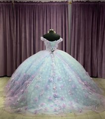 Misshow Off-Shoulder Ball Gown with 3D Floral Applique Princess Quinceanera & Sweet 16 Party Dress