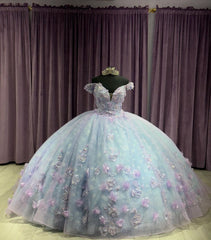 Misshow Off-Shoulder Ball Gown with 3D Floral Applique Princess Quinceanera & Sweet 16 Party Dress