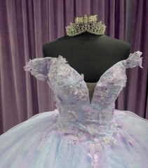 Misshow Off-Shoulder Ball Gown with 3D Floral Applique Princess Quinceanera & Sweet 16 Party Dress