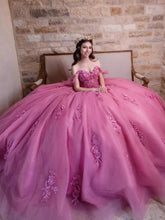 Misshow Off-Shoulder Ball Gown with 3D Floral Lace Appliques Perfect for Quinceanera & Sweet 16 Celebrations