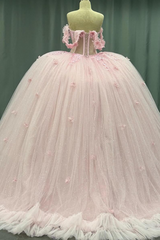 Misshow Off-Shoulder Crystal Beaded Ball Gown with 3D Floral Embellishments Perfect for Quinceaneras Sweet 16 & Formal Evenings