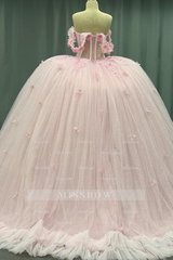 Misshow Off-Shoulder Crystal Beaded Ball Gown with 3D Floral Embellishments Perfect for Quinceaneras Sweet 16 & Formal Evenings
