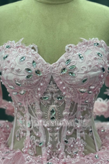 Misshow Off-Shoulder Crystal Beaded Ball Gown with 3D Floral Embellishments Perfect for Quinceaneras Sweet 16 & Formal Evenings