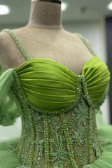 Misshow Off-Shoulder Green Tulle Ball Gown with Beaded Appliques Perfect for Quinceanera Sweet 16 & Formal Evenings