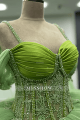 Misshow Off-Shoulder Green Tulle Ball Gown with Beaded Appliques Perfect for Quinceanera Sweet 16 & Formal Evenings