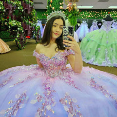 Misshow Off-Shoulder Sparkle Ball Gown Beaded Tulle Princess Dress for Prom Quinceanera & Sweet 16 Celebrations