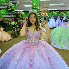 Misshow Off-Shoulder Sparkle Ball Gown Beaded Tulle Princess Dress for Prom Quinceanera & Sweet 16 Celebrations