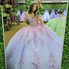 Misshow Off-Shoulder Sparkle Ball Gown Beaded Tulle Princess Dress for Prom Quinceanera & Sweet 16 Celebrations