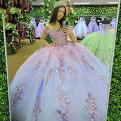 Misshow Off-Shoulder Sparkle Ball Gown Beaded Tulle Princess Dress for Prom Quinceanera & Sweet 16 Celebrations