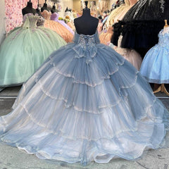 Misshow Off-Shoulder Tiered Ruffles Ball Gown Princess Quinceanera & Sweet 16 Birthday Party Dress