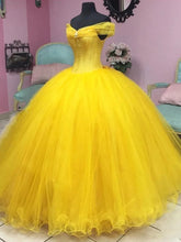 Misshow Off-Shoulder Yellow Tulle Ball Gown Floor-Length Quinceanera & Sweet 16 Princess Dress