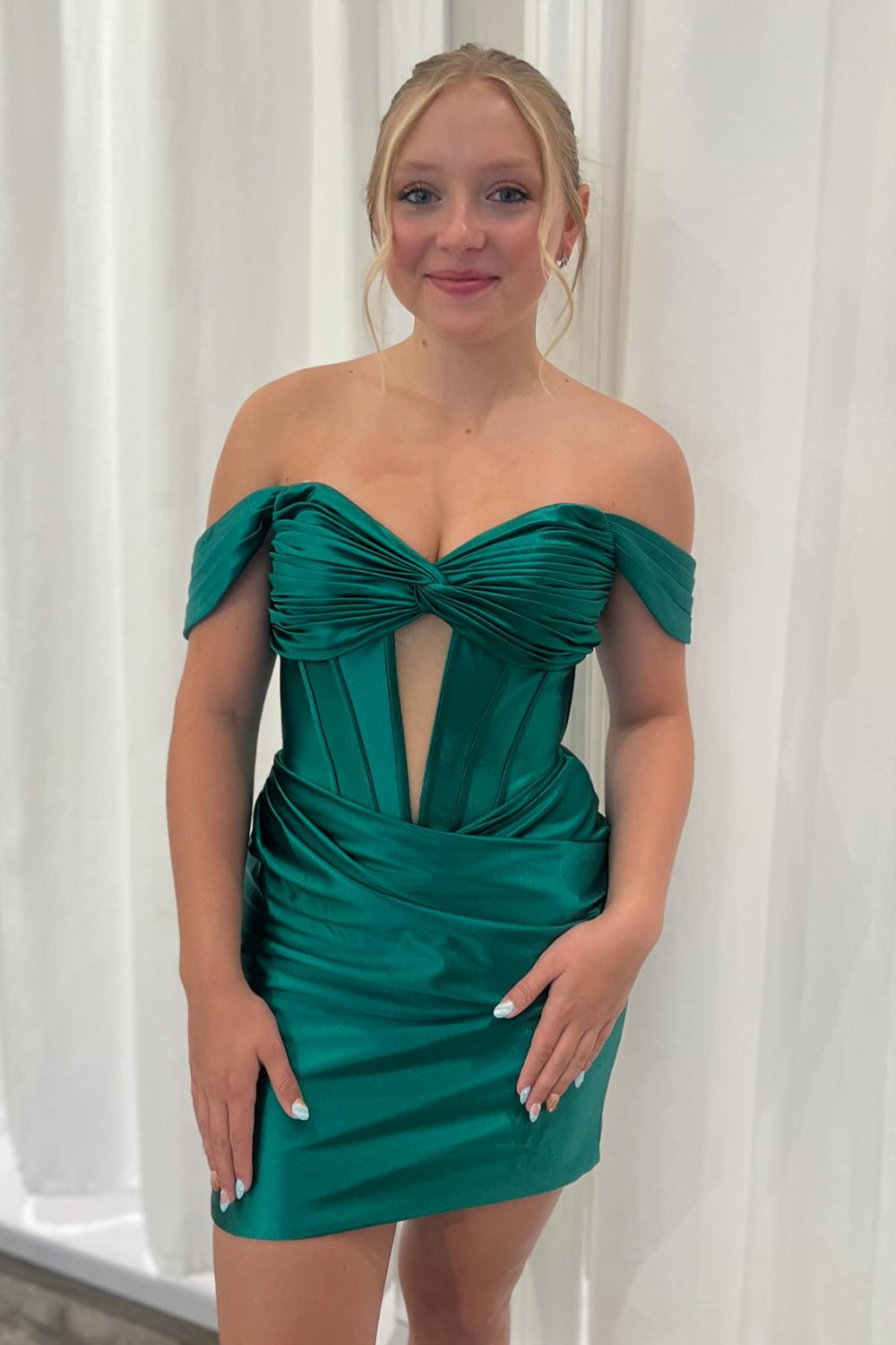 Misshow Off The Shoulder Dark Green Corset Tight Short Homecoming Dress/Mini Dress