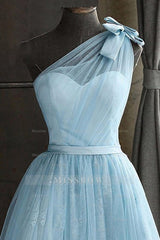 Misshow One Shoulder Blue Homecoming Dress/Mini Dress With Bowknot