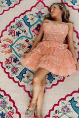 Misshow Orange Corset A-Line Short Tulle Homecoming Dress/Mini Dress