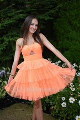 Misshow Orange Halter Ruffled A-Line Short Homecoming Dress/Mini Dress