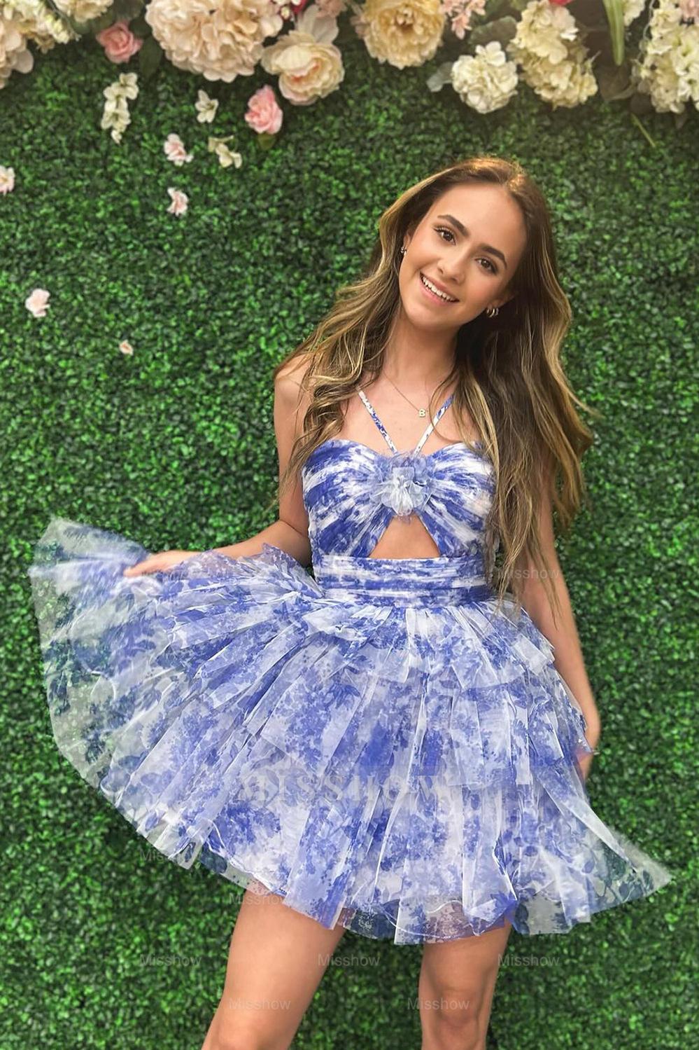 Misshow Orange Halter Ruffled A-Line Short Homecoming Dress/Mini Dress