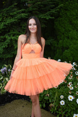 Misshow Orange Halter Ruffled A-Line Short Homecoming Dress/Mini Dress