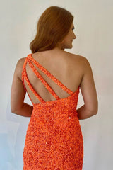 Misshow Orange One Shoulder Sequined Homecoming Dress/Mini Dress