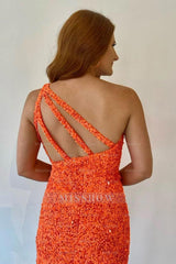 Misshow Orange One Shoulder Sequined Homecoming Dress/Mini Dress