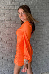 Misshow Orange Ruched Tight Homecoming Dress/Mini Dress