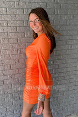 Misshow Orange Ruched Tight Homecoming Dress/Mini Dress