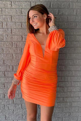 Misshow Orange Ruched Tight Homecoming Dress/Mini Dress