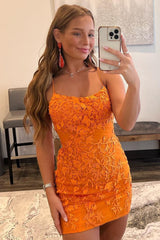 Misshow Orange Short Tight Homecoming Dress/Mini Dress with Lace Beading